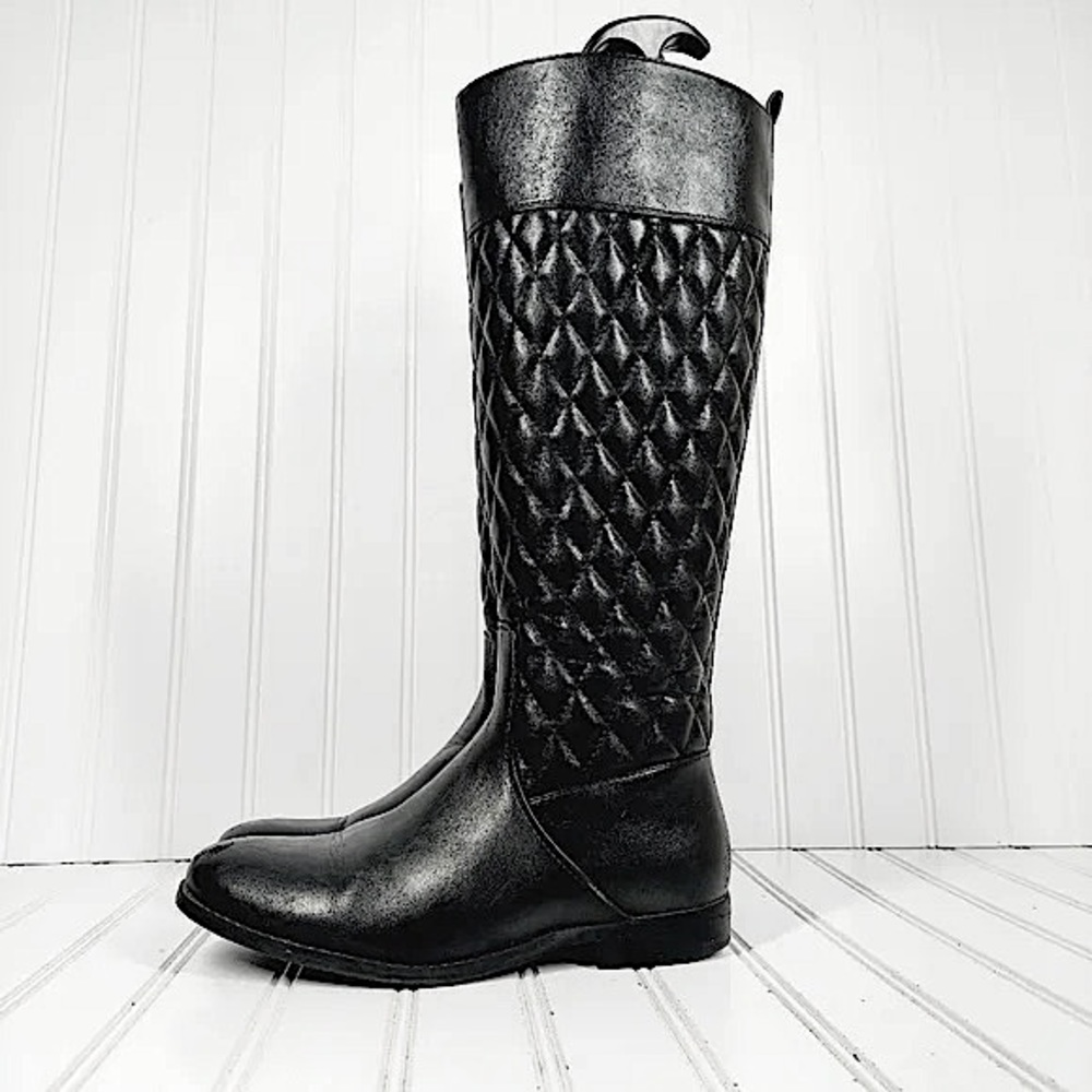 Bass Quincy Black Leather Quilted Boots